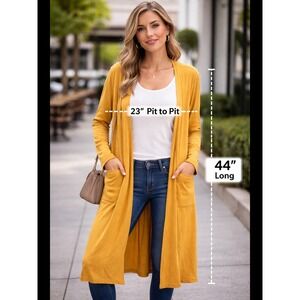 LuLaRoe Caroline Long Cardigan Mustard Yellow Open Front Duster Pockets Womens M